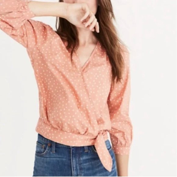 Madewell Wrap Top in Star Scatter Print Coral Cropped Top | XXS - Picture 1 of 12